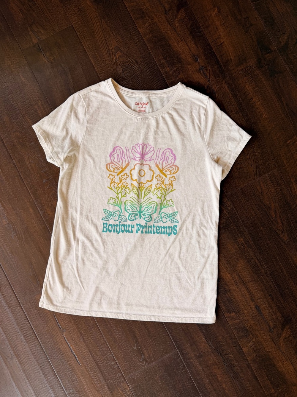 Cat & Jack Cream Short-Sleeve Tee with Red Logo